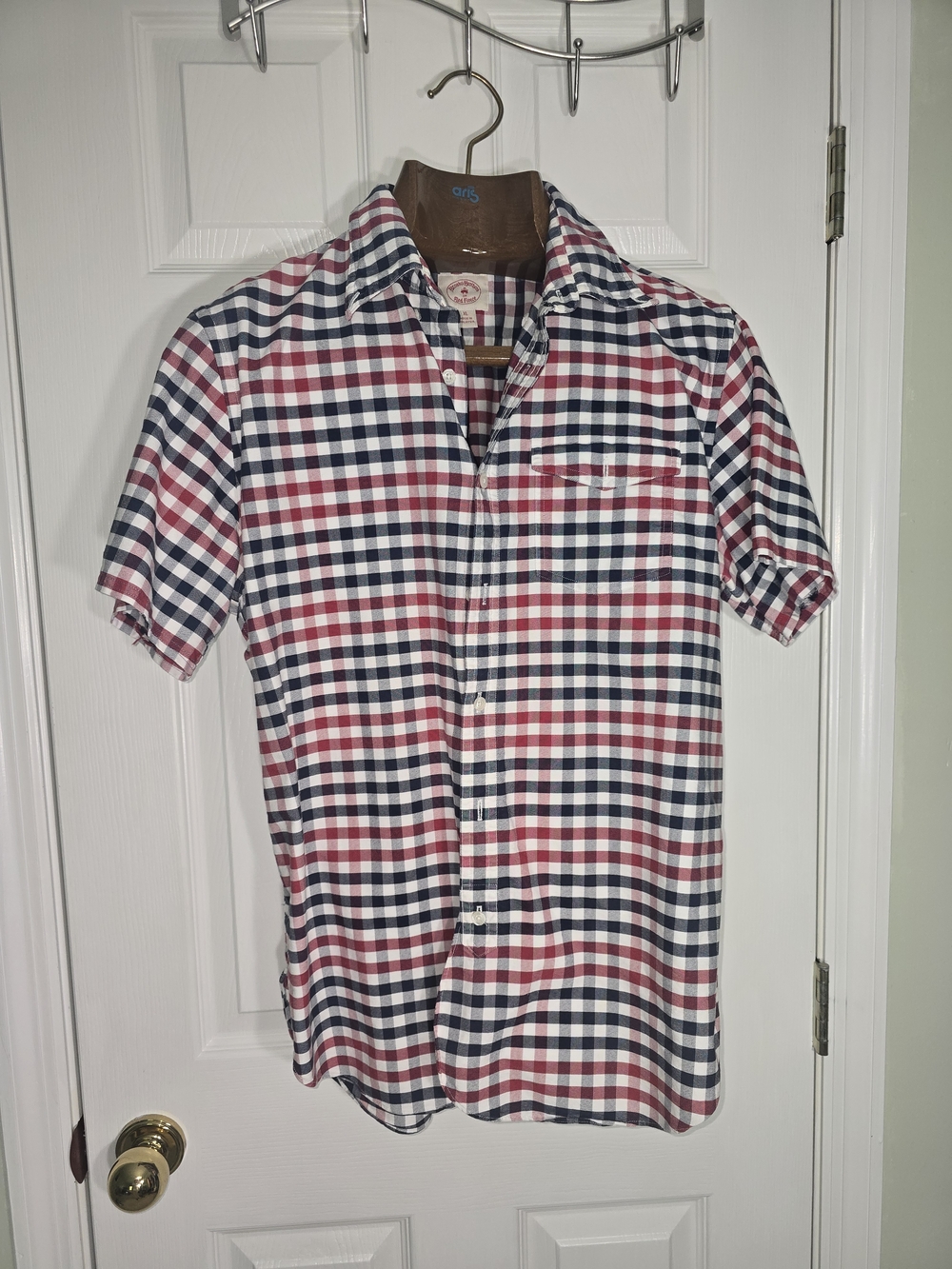 Brooks Brothers Red, Navy & White Check Short-Sleeve Button Shirt Feastival BBQ